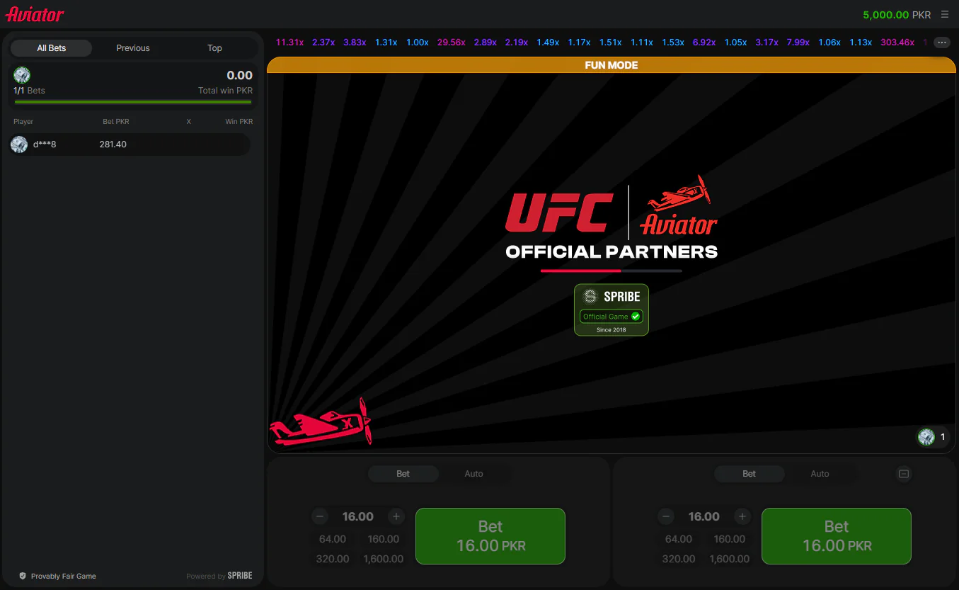 Screenshot of Aviator game crash