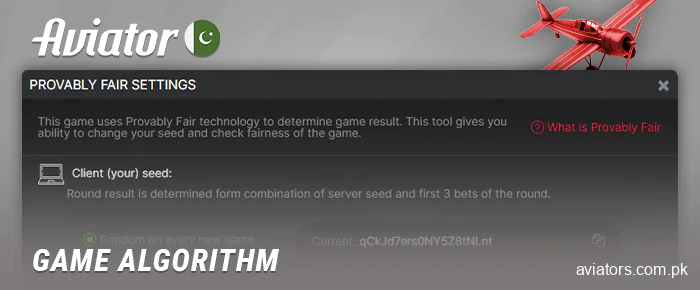 Validation of the algorithm for the online game Aviator