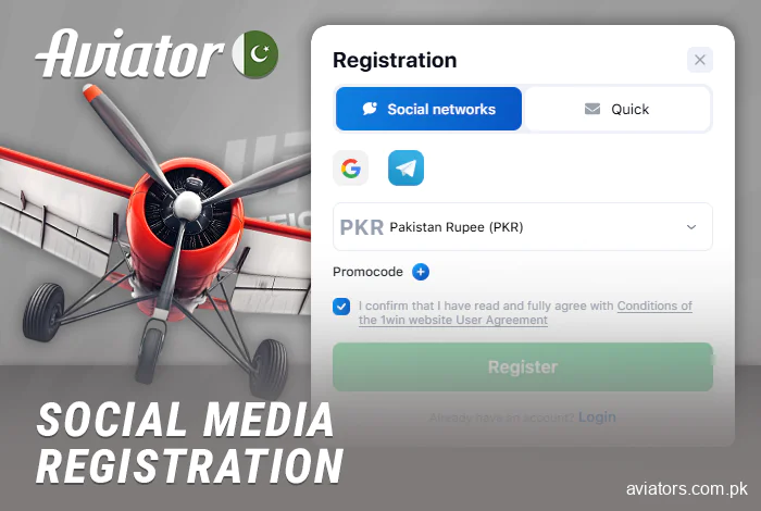 Creating an account in Aviator via social networks